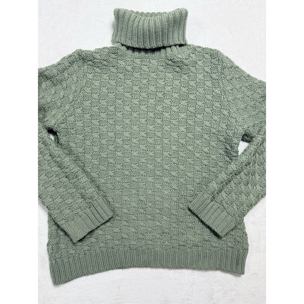 Paul James Turtle Neck Sweater Sz L Pistachio 100% Wool Made in England Textured
